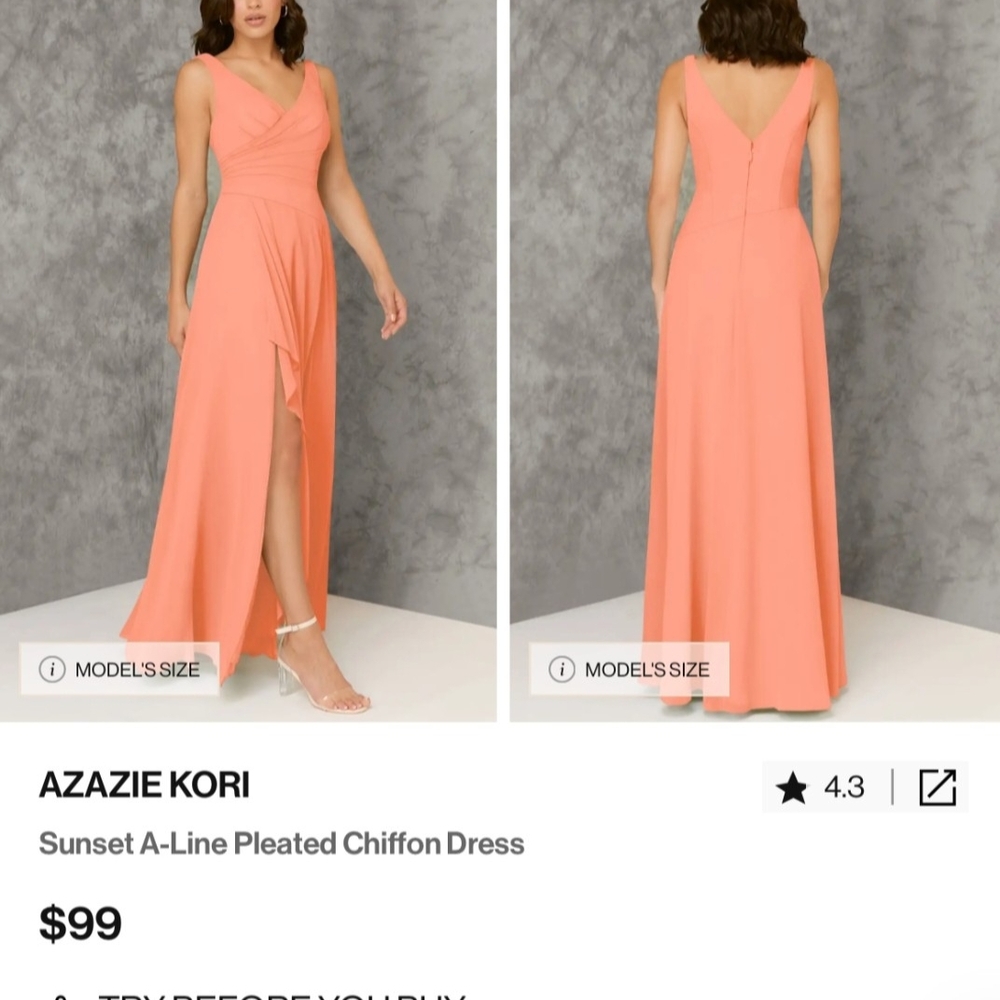 Azazie KORI Sunset Pleated Maxi Dress with Leg Slit Size A 6